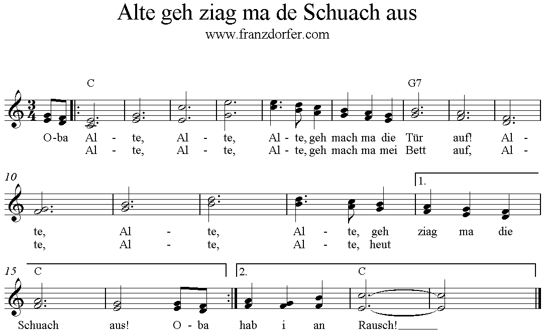 Noten Alte geh ziag ma die Schuach aus